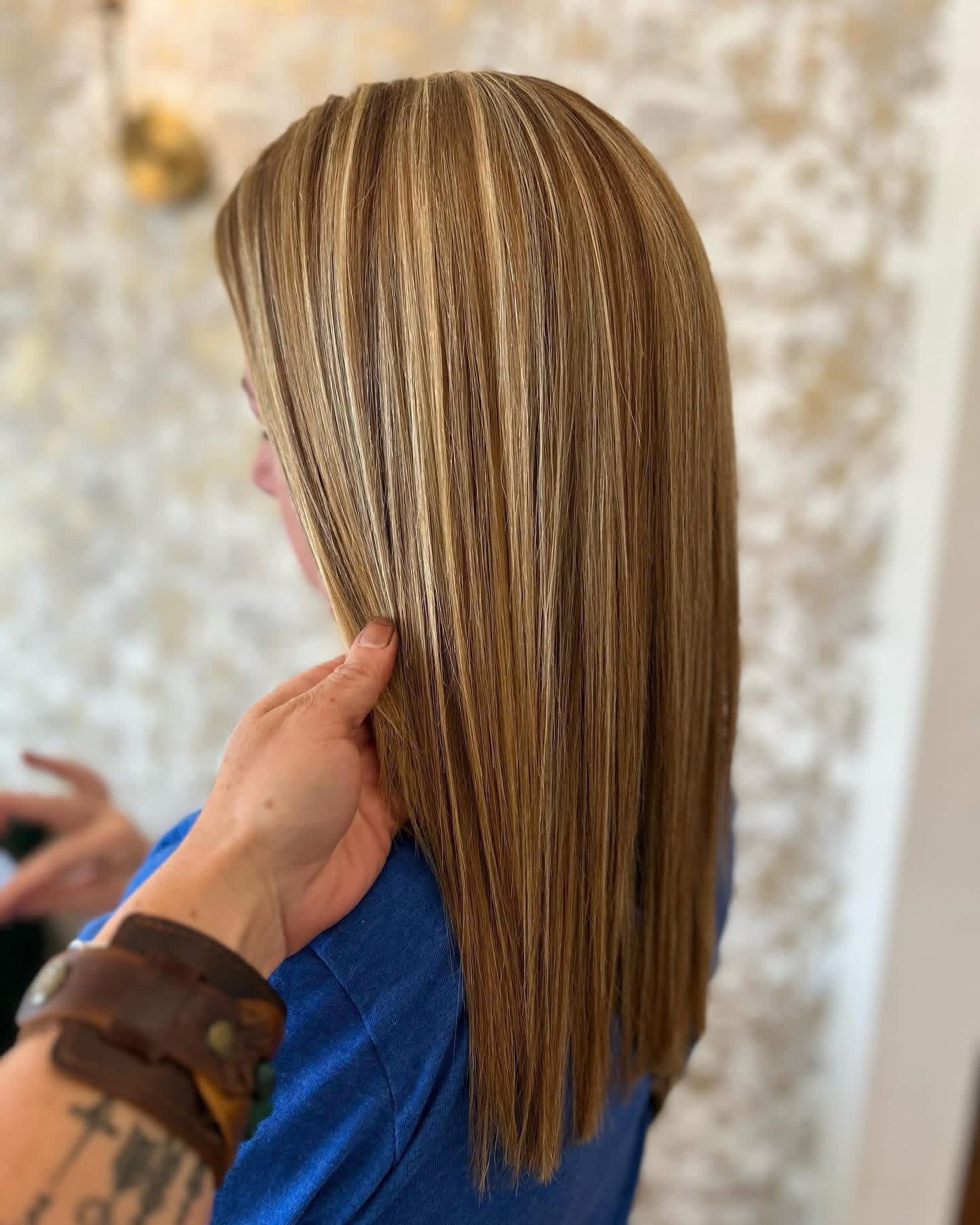 Long brunette hair with soft highlights